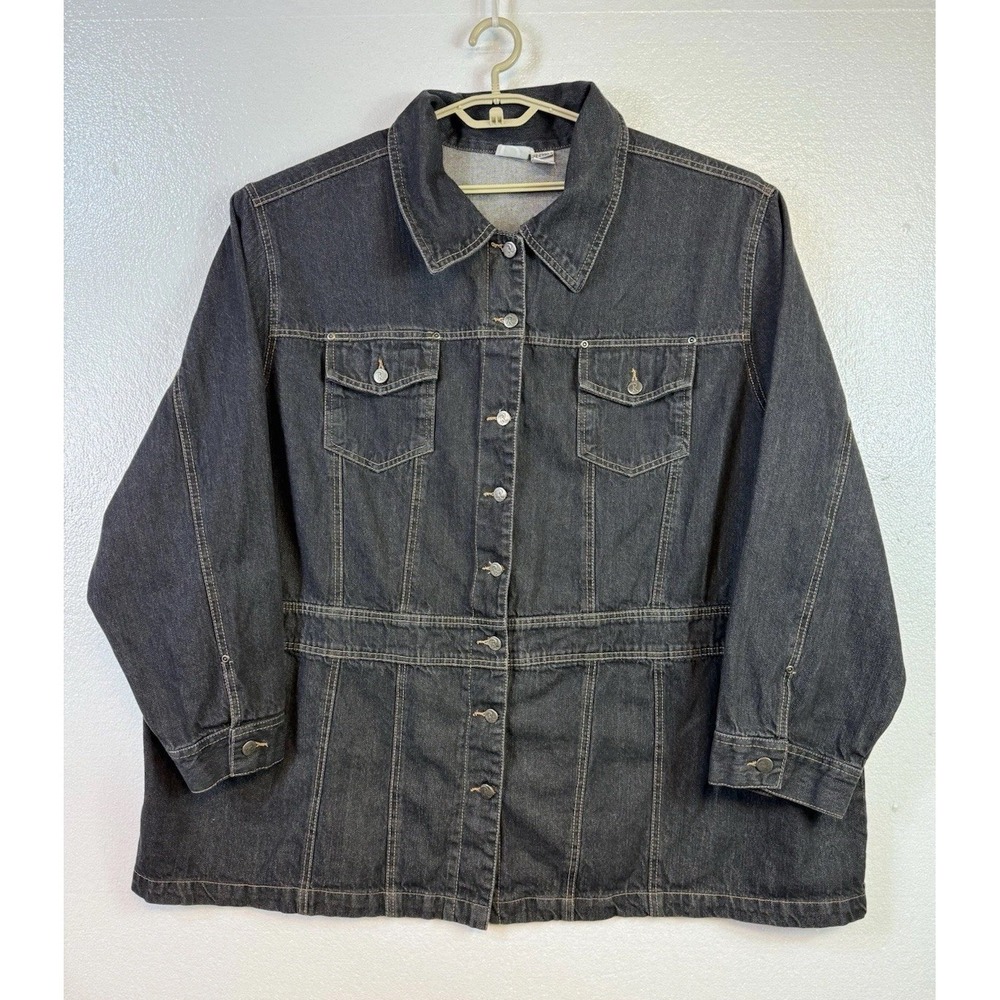 Roaman's Jean Jacket Womens 32W Chore Coat Blue Denim Button Up Pockets